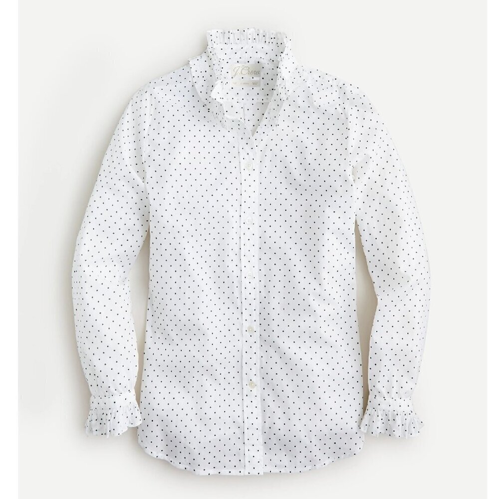 Like New J Crew Classic-fit Ruffle Neck Shirt In Sweet Spots Size 2